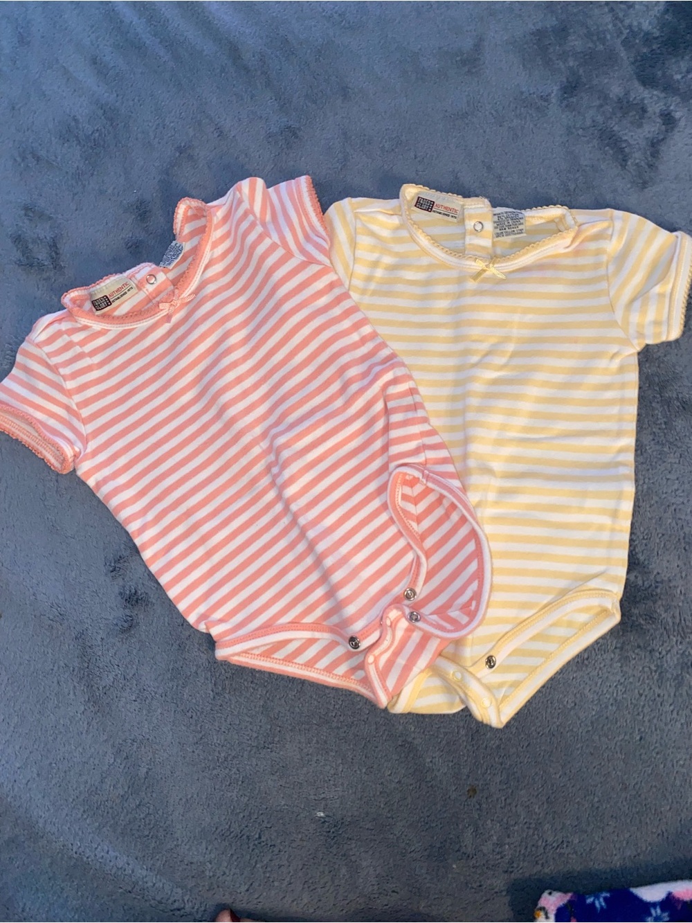 Set of 2 Vintage Striped Baby Onesies - Pink & Yellow Cotton, size 18 months